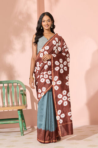 Grey Tie & Dye Shibori Pure Silk Cotton Saree thumbnail image number null