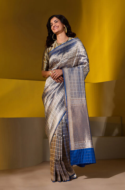 Blue Pure Silk Tissue Brocade Banarasi Saree