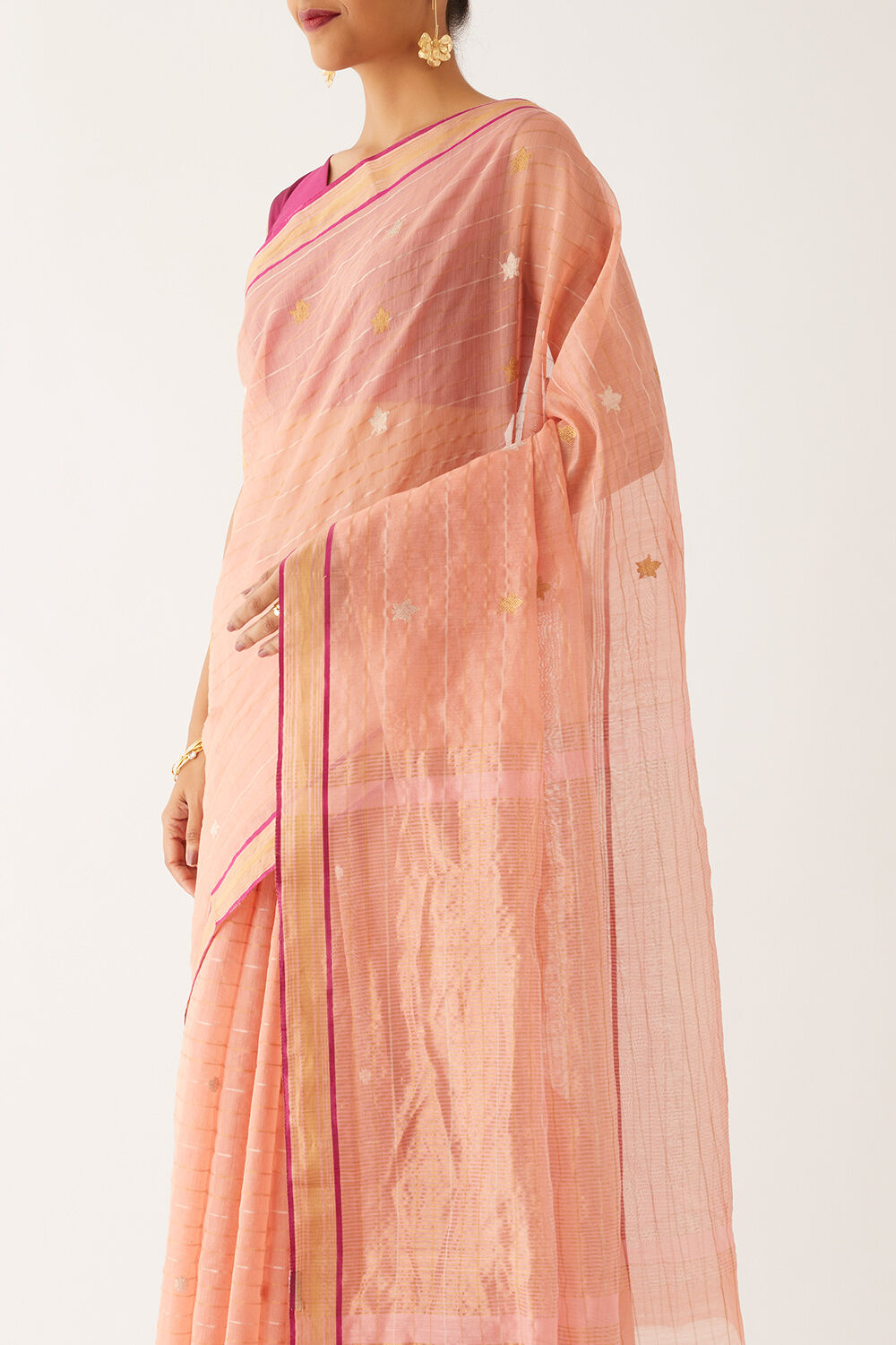 Orange Pure Silk Cotton Chanderi Saree image number null