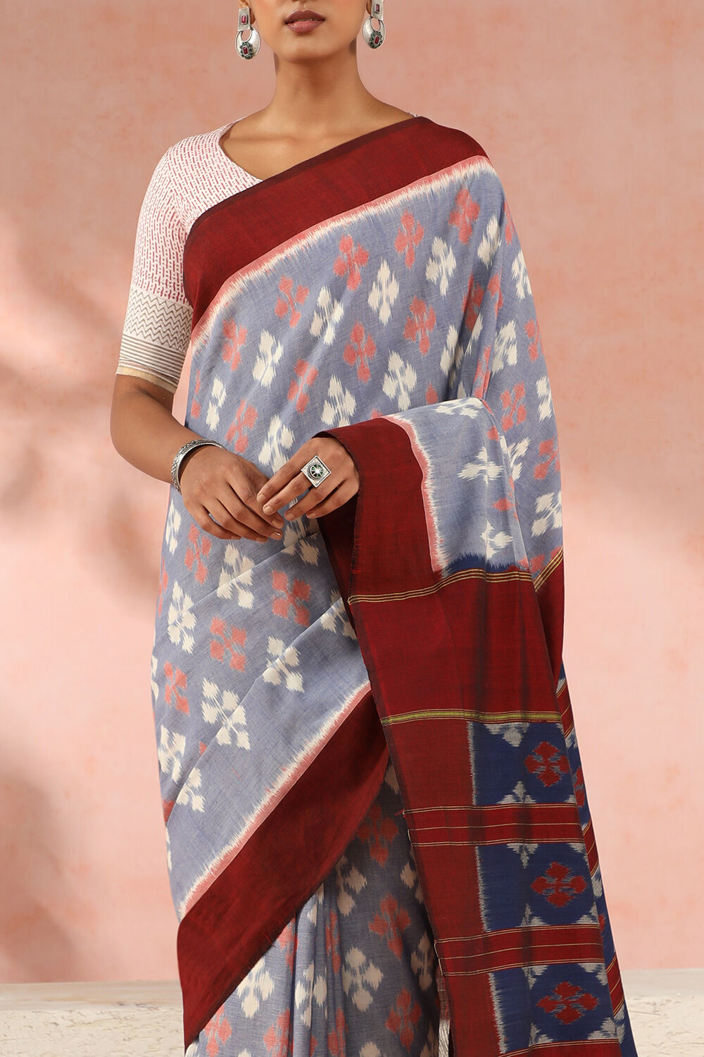 Blue Pure Cotton Pochampalli Ikat Saree image number null