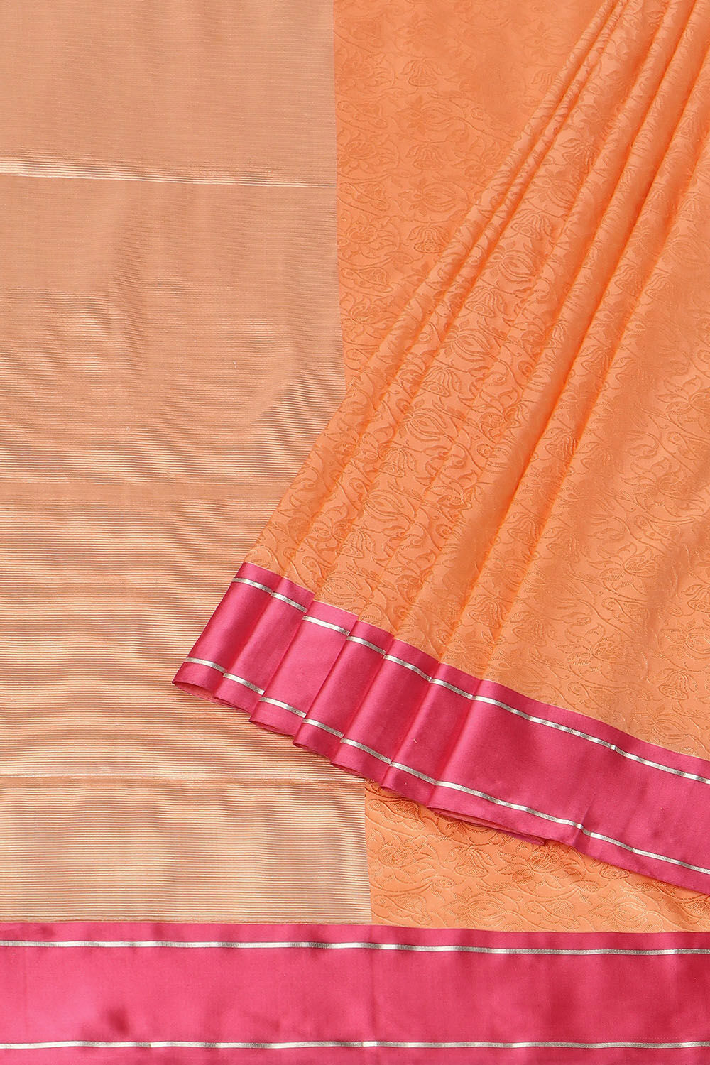 Light Orange Pure Silk Banarasi Tanchoi Saree image number null
