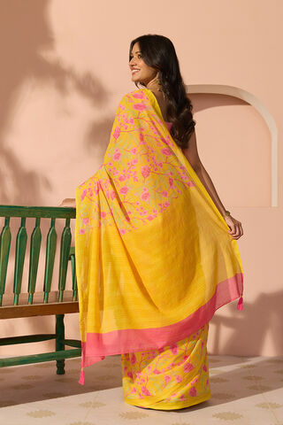 Yellow Bengal Screen Printed Pure Cotton Mulmul Saree thumbnail image number null