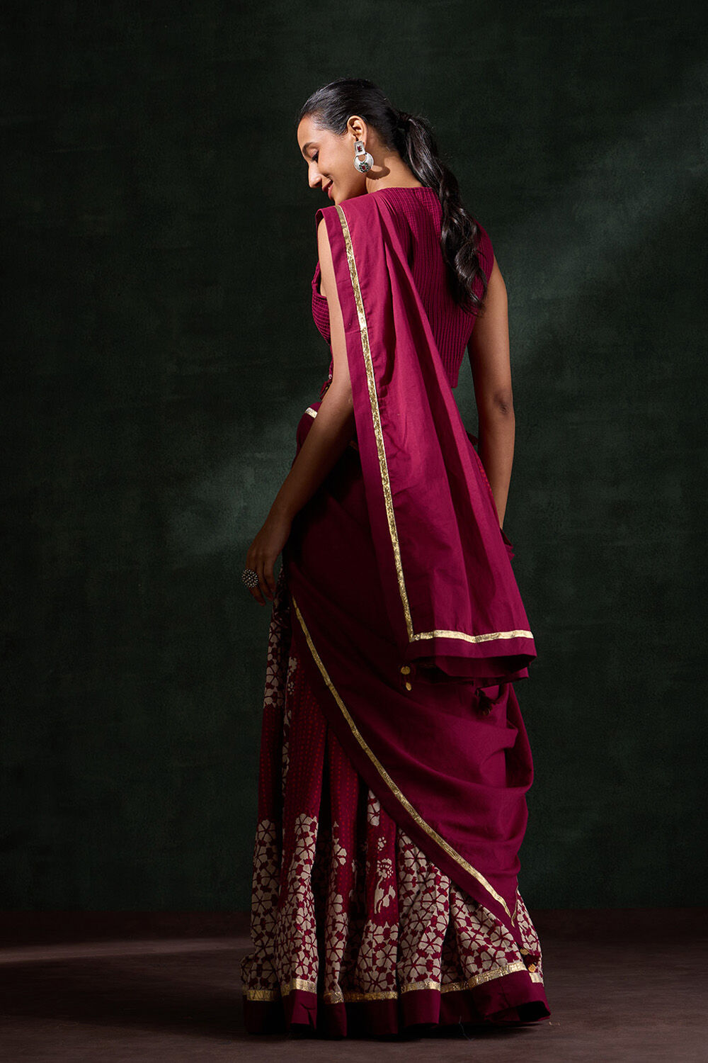Dark Red Pure Cotton Printed Embroidery Lehenga Set image number null
