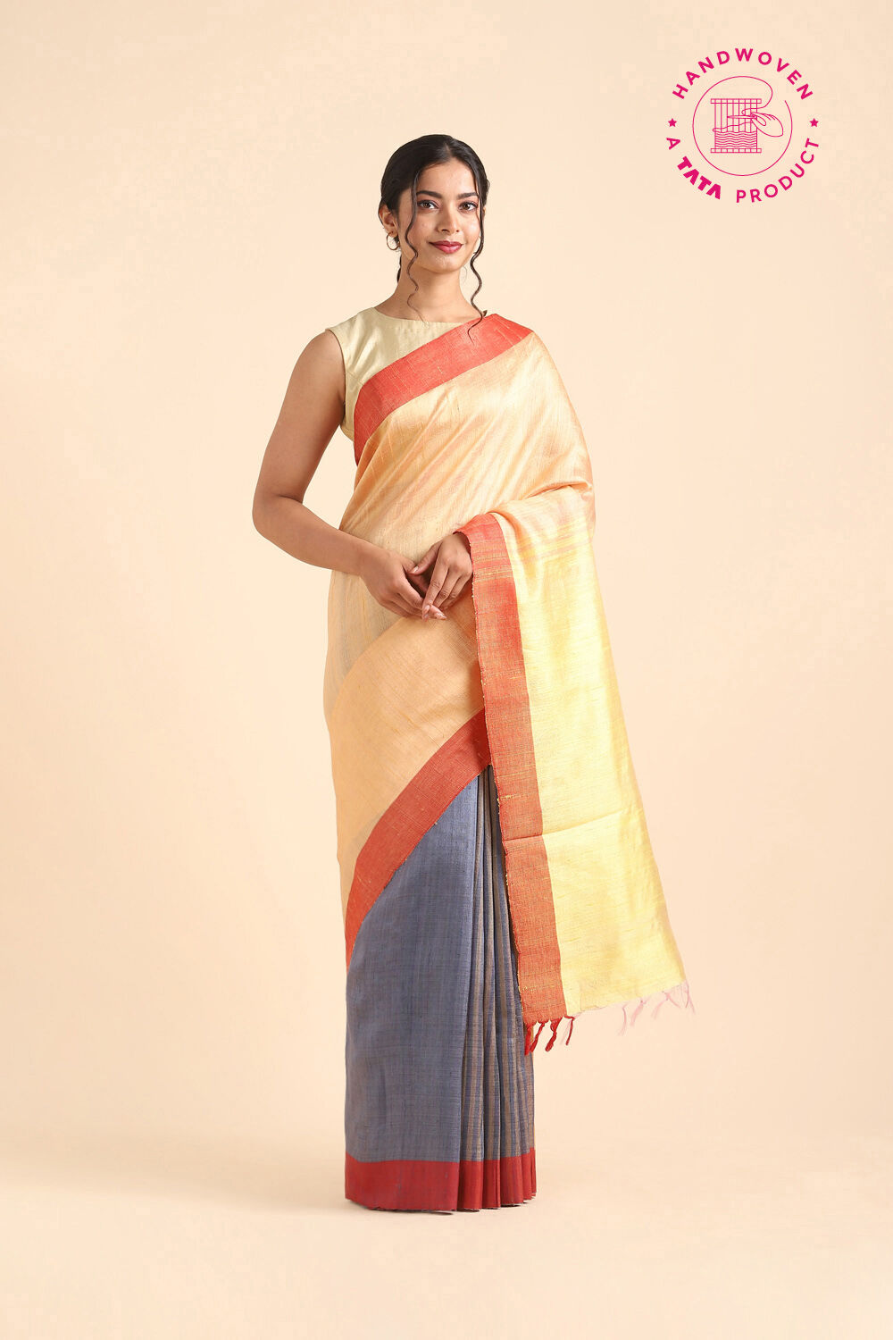 Grey Pure Tussar Silk Bhagalpuri Saree image number null