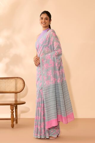 Grey Bengal Screen Printed Pure Mulmul Cotton Saree thumbnail image number null