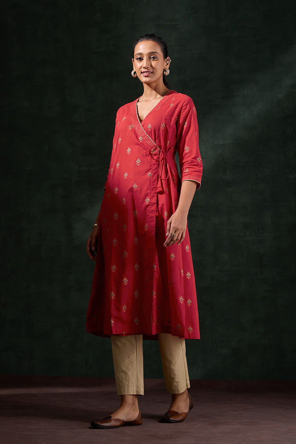Red Pure Cotton Printed Kurta image number null