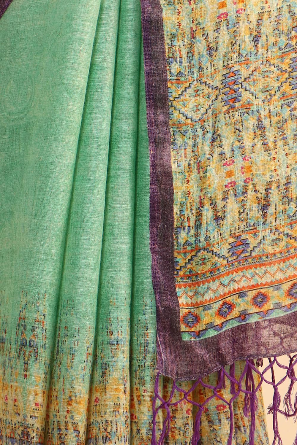 Light Green Pure Linen Digital Printed Saree image number null
