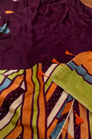 Purple Murshidabad Pure Silk Hand Painted Saree thumbnail image number null