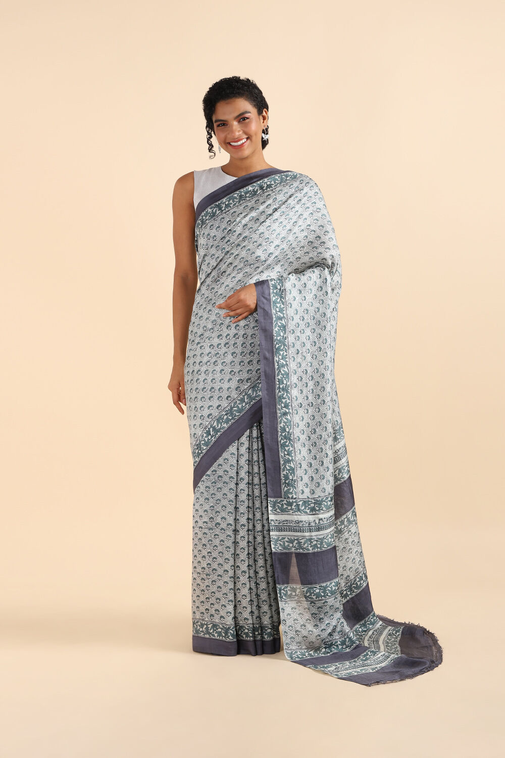 Grey Pure Silk Printed Saree image number null