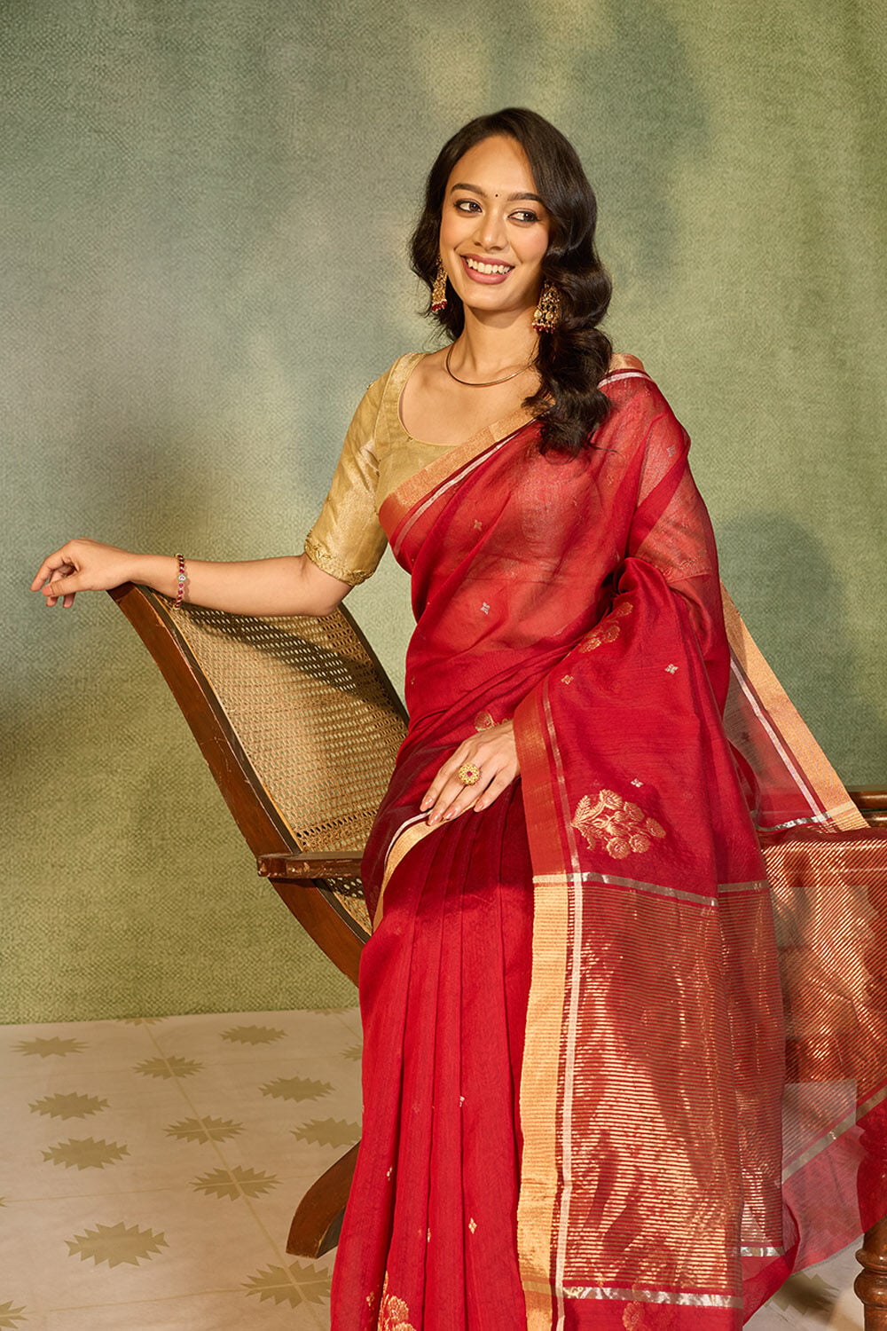 Red Woven Pure Silk Cotton Chanderi Saree image number null