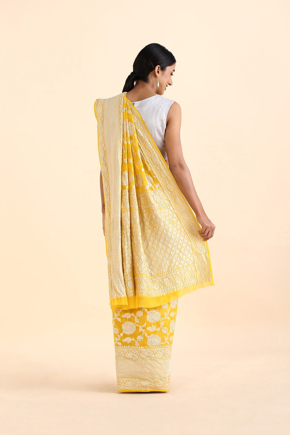Yellow Pure Georgette Banarasi Saree image number null