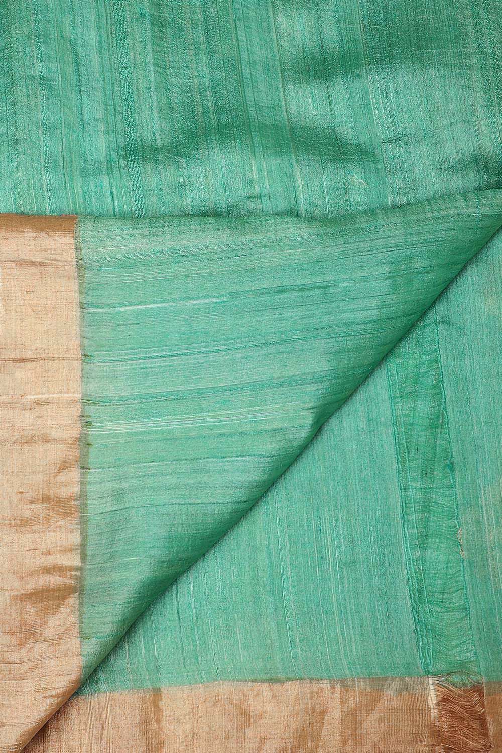 Green Pure Silk Tussar Chanderi Saree image number null