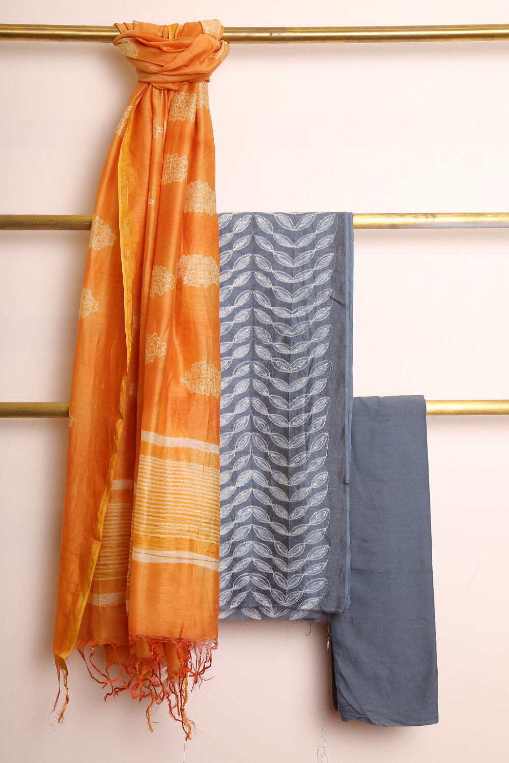 Indigo Blue Pure Silk Cotton Suit Set image number null