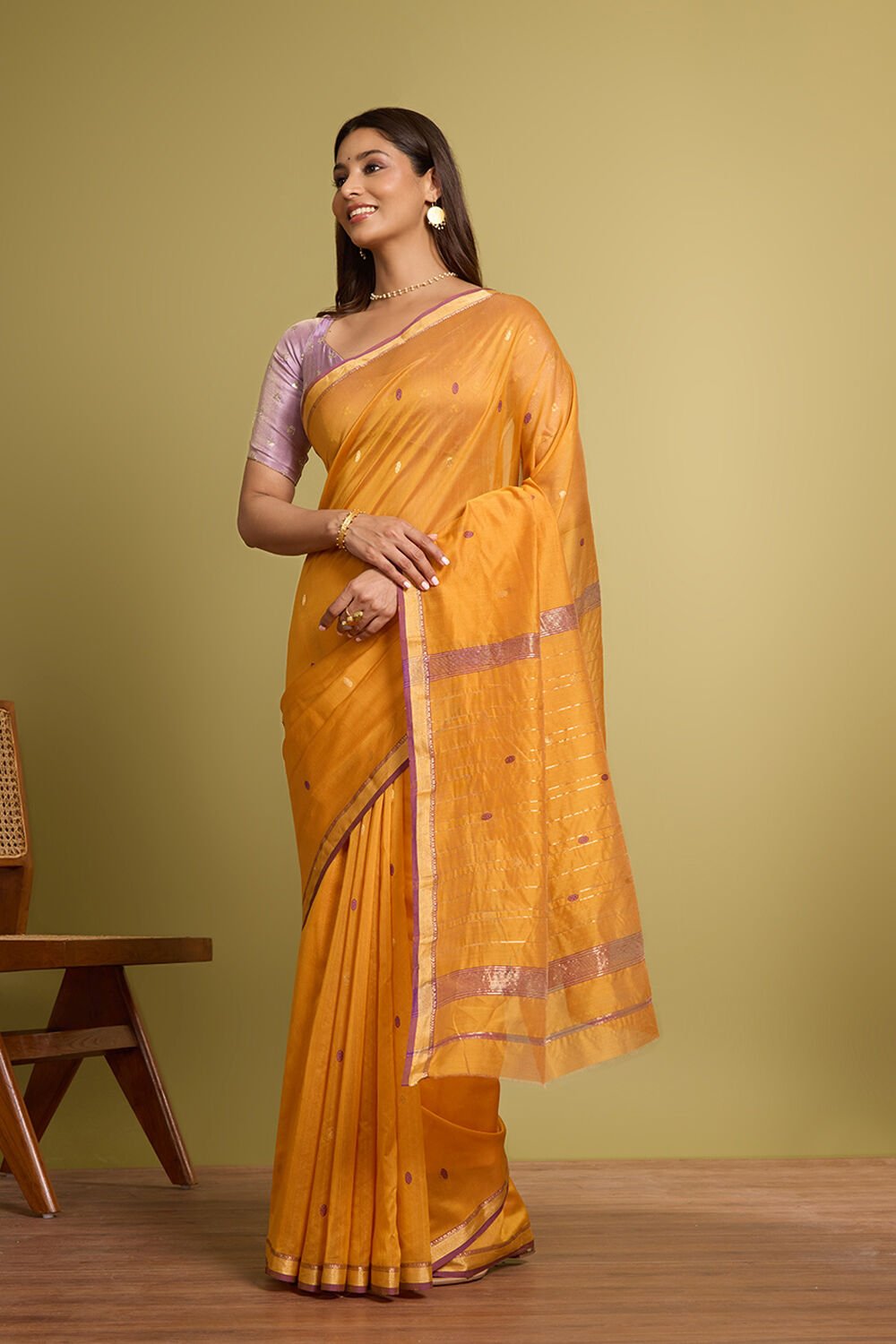 Orange Woven Pure Silk Cotton Chanderi Saree image number null