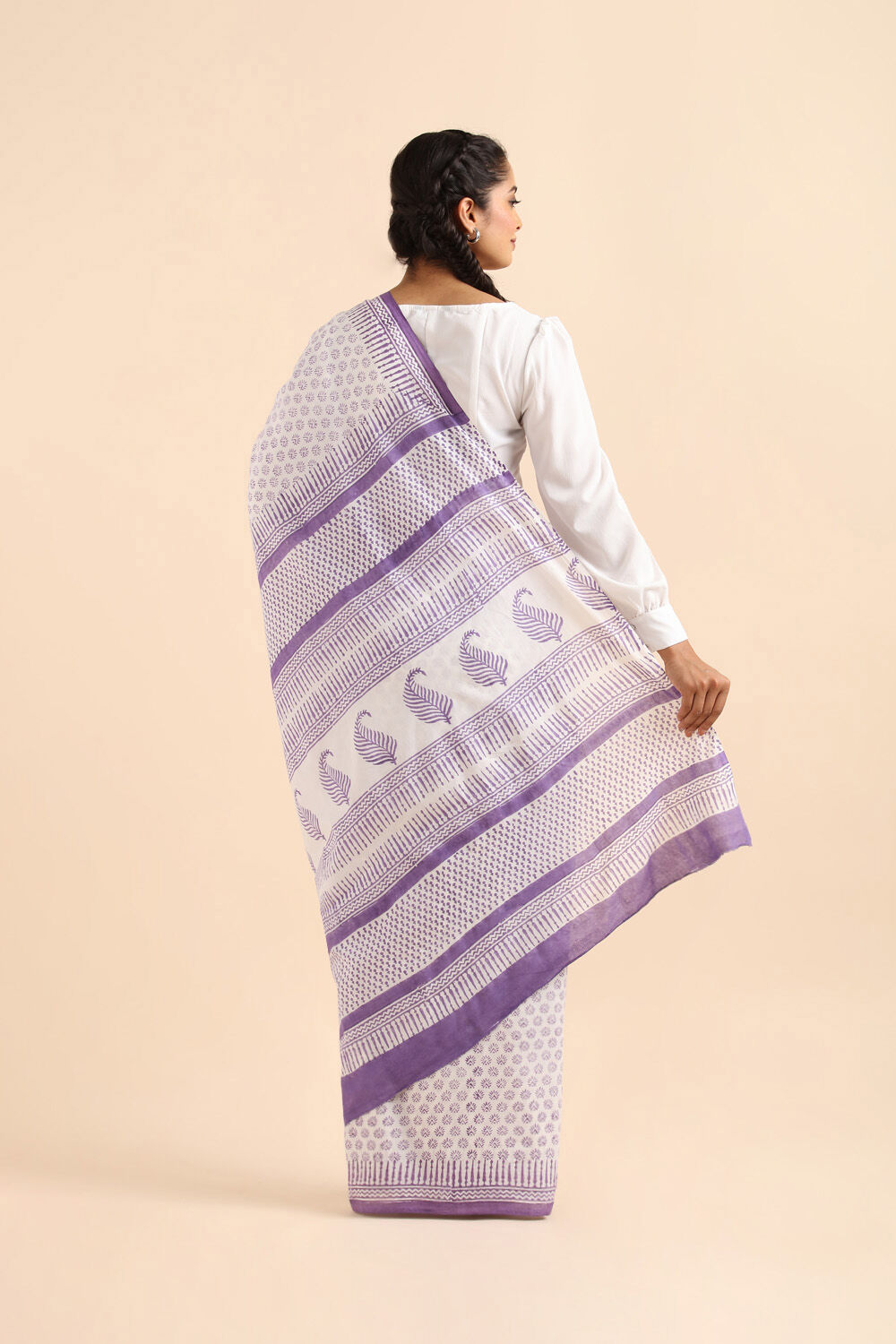 Off Pure White Cotton Sanganeri Printed image number null