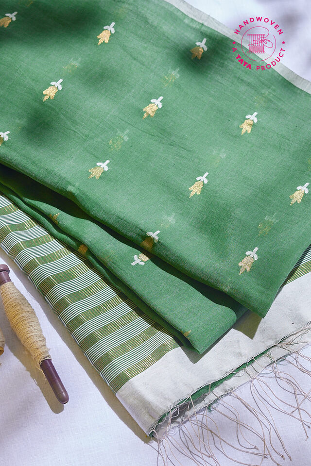 Green Silk Khadi Cotton Bengal Jamdani Saree