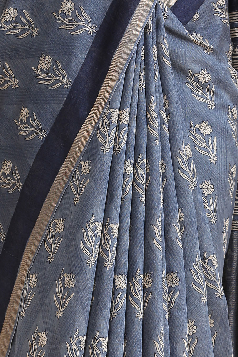 Light Blue Hand Blockprinted Pure Tussar Vanya Saree image number null