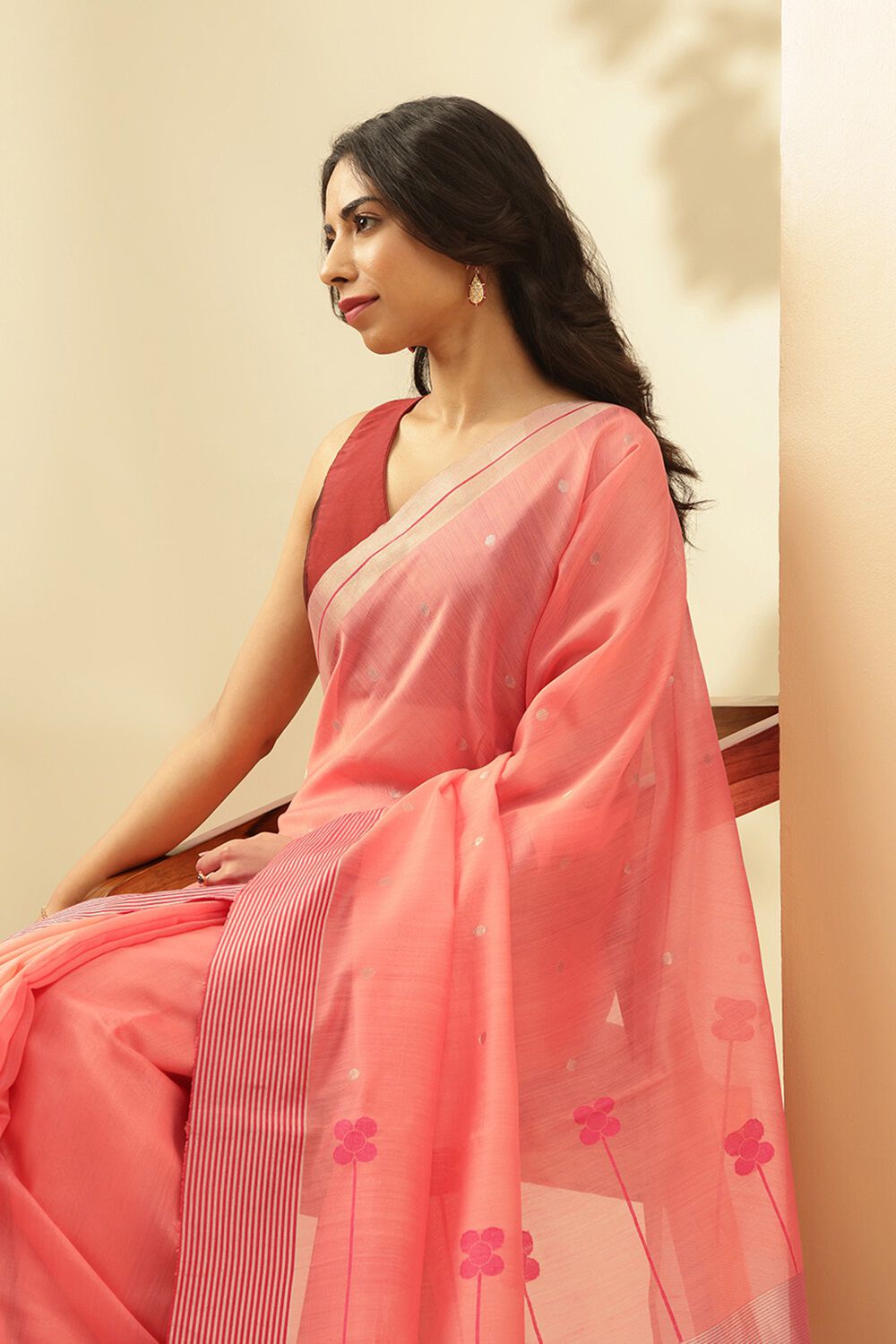 Pink Woven Pure Silk Cotton Chanderi Saree image number null