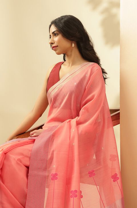 Pink Woven Pure Silk Cotton Chanderi Saree
