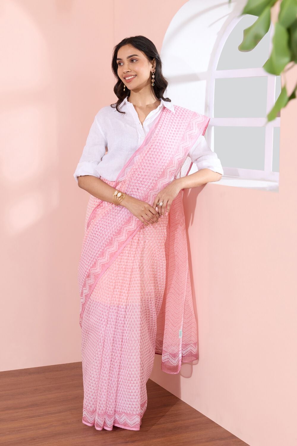 Light Pink Bagru Block Printed Pure Cotton Kota Saree image number null