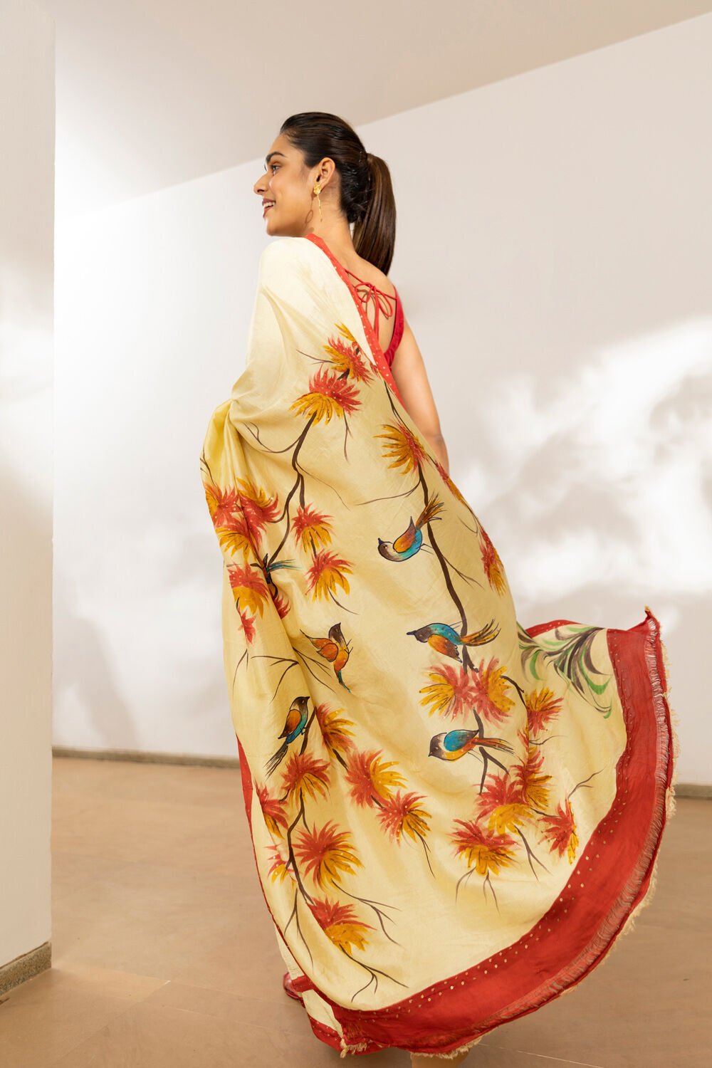 Light Orange Pure Silk Hand Painted Saree image number null