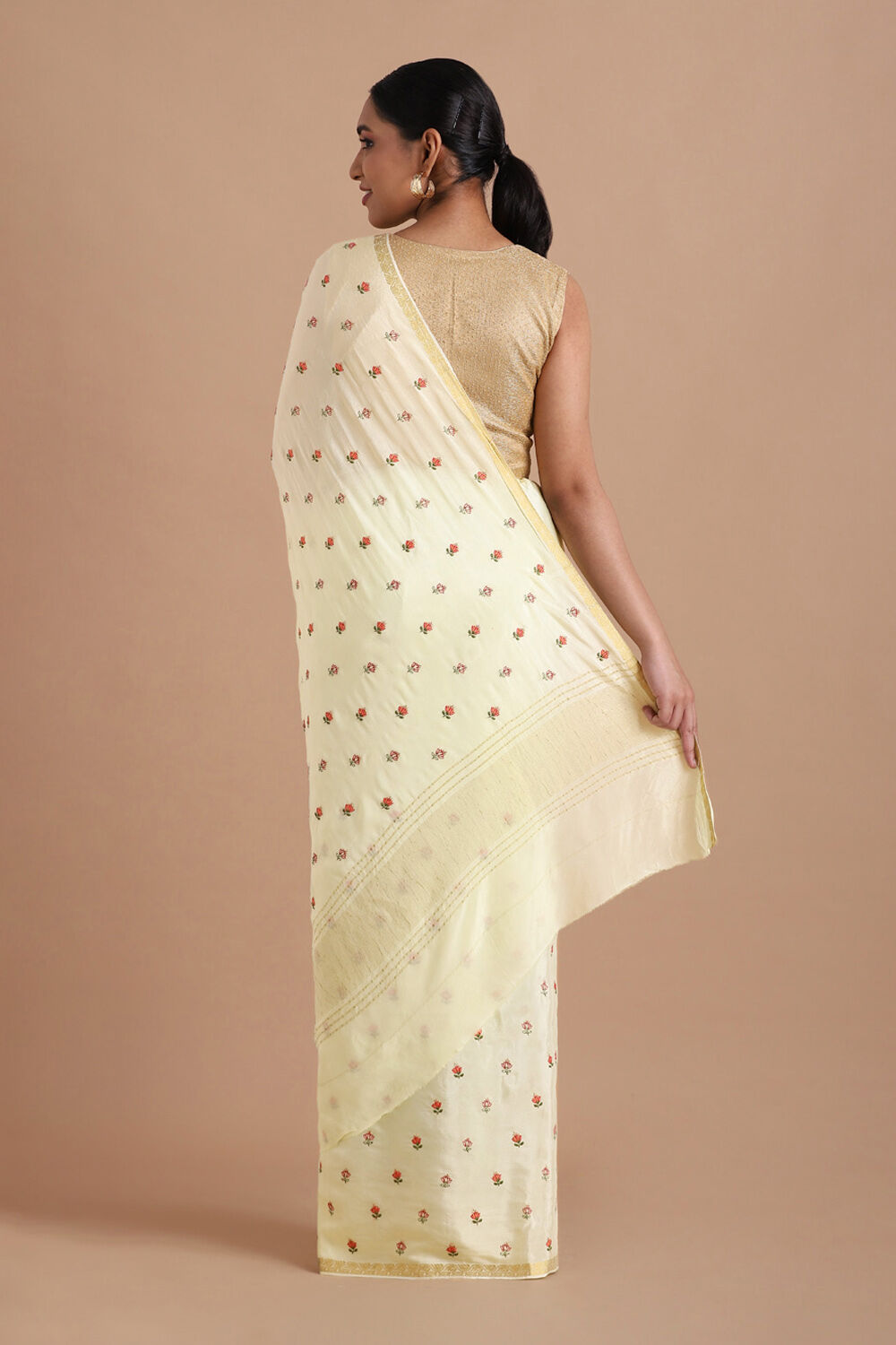 Light Pure Yellow Viscose Embroidered Saree image number null