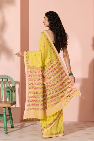 Yellow Kantha Embroidered Pure Cotton Bengal Saree thumbnail image number null