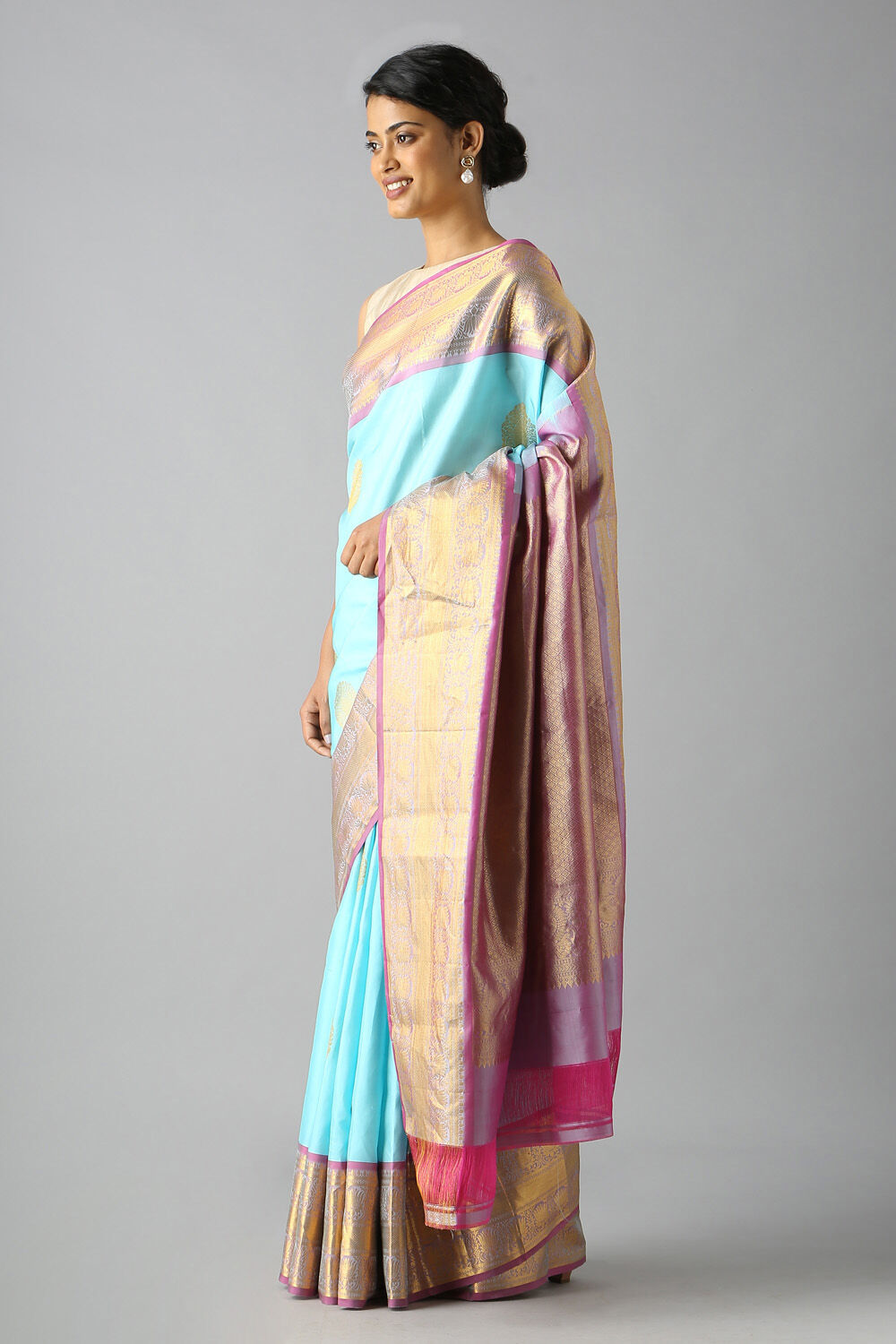 Light Blue Pure Silk Kanjivaram Saree image number null