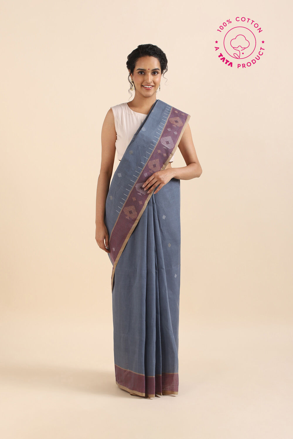 Grey Pure Cotton Bengal Saree image number null