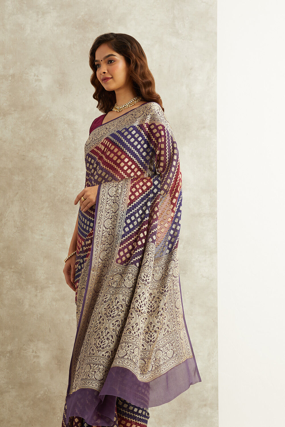 Purple Pure Silk Georgette Banarasi Cutwork Saree image number null
