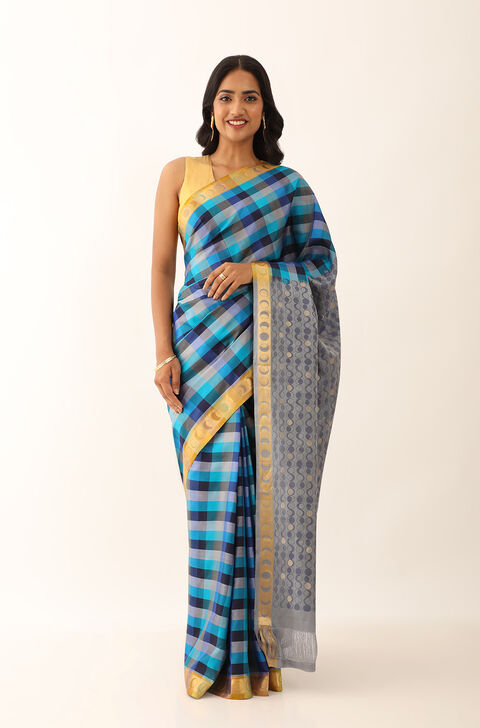 Blue Pure Silk Woven South Saree
