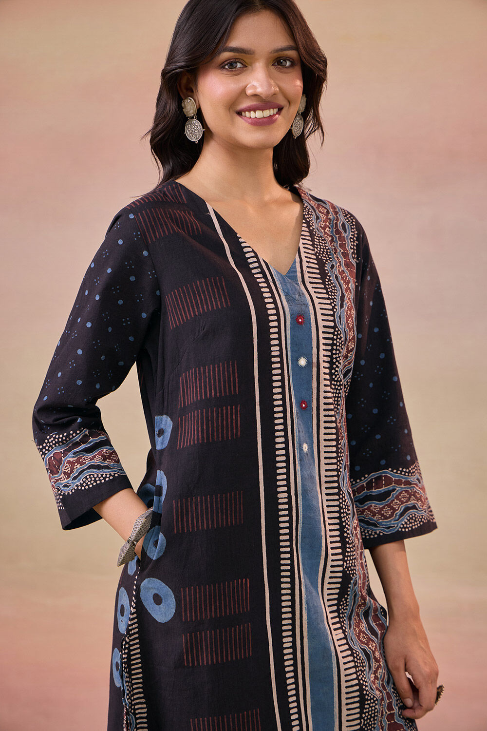 Black Pure Cotton Ajrakh Kurta Set image number null