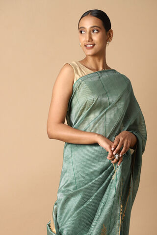 Dark Green Pure Tissue Silk Embroidered Saree thumbnail image number null