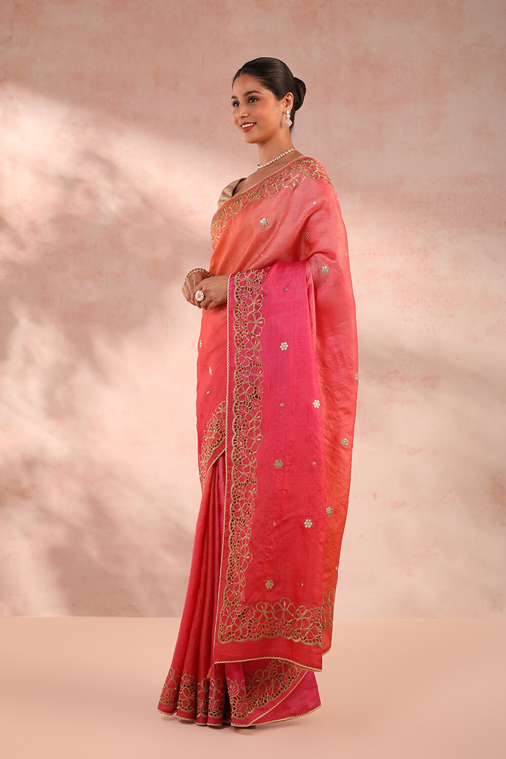Pink Embroidered Tussar Saree image number null