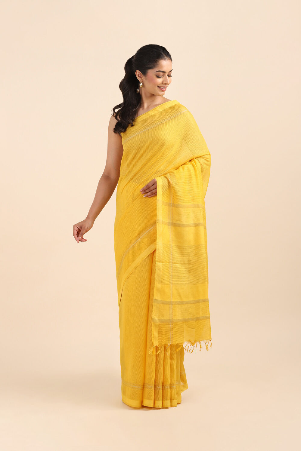 Yellow Pure Silk Woven Saree image number null