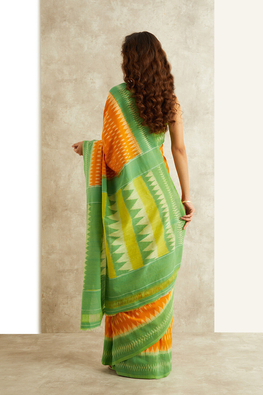 Orange Ikat Pure Cotton Pochampalli Saree image number null