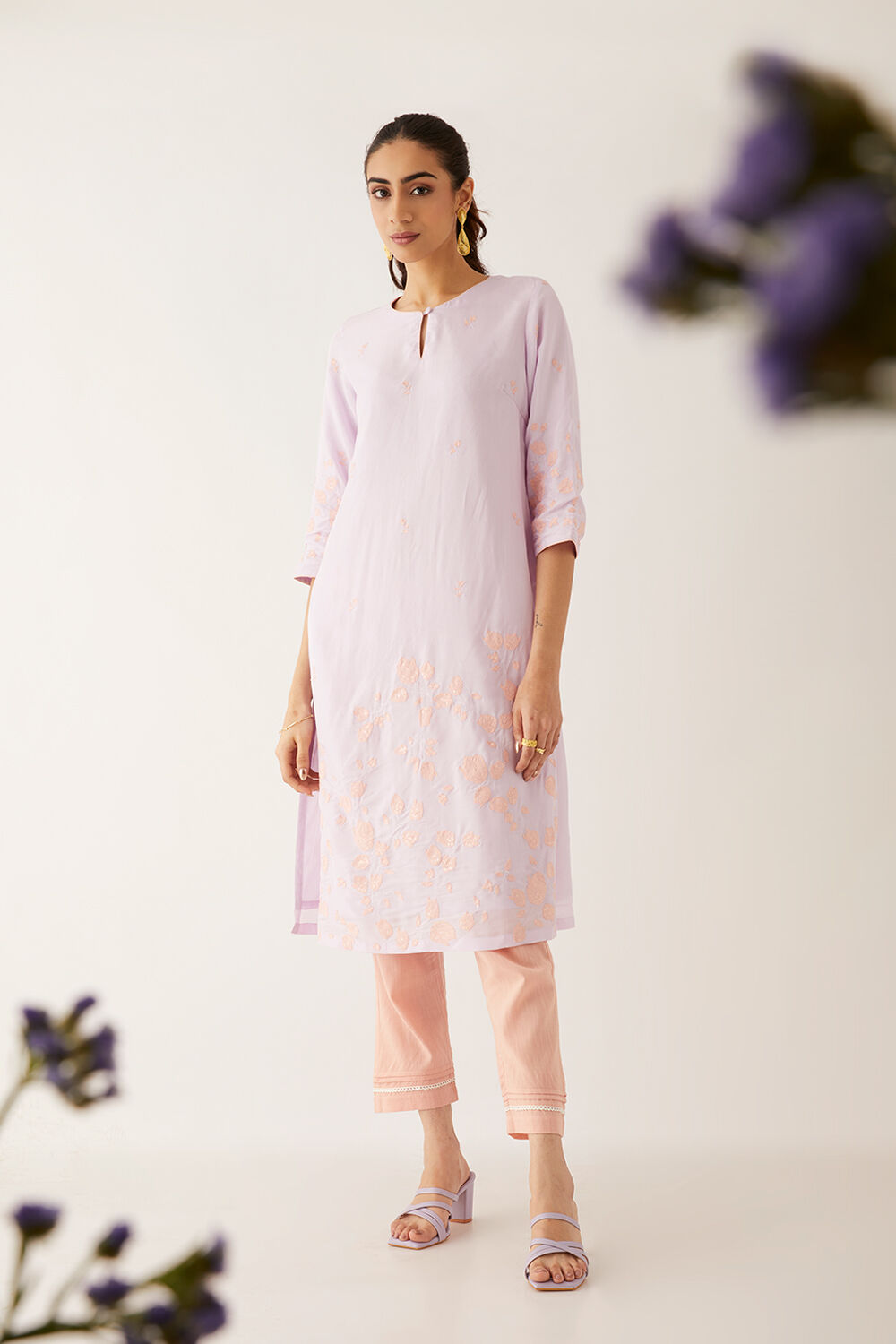 Light Violet Viscose Embroidered Kurta image number null