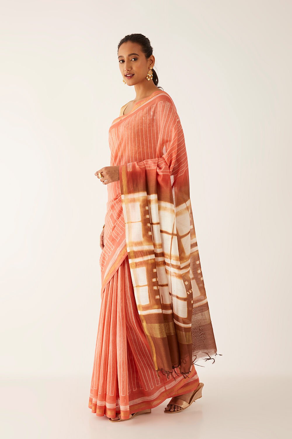 Orange Pure Silk Cotton Shibori Saree image number null