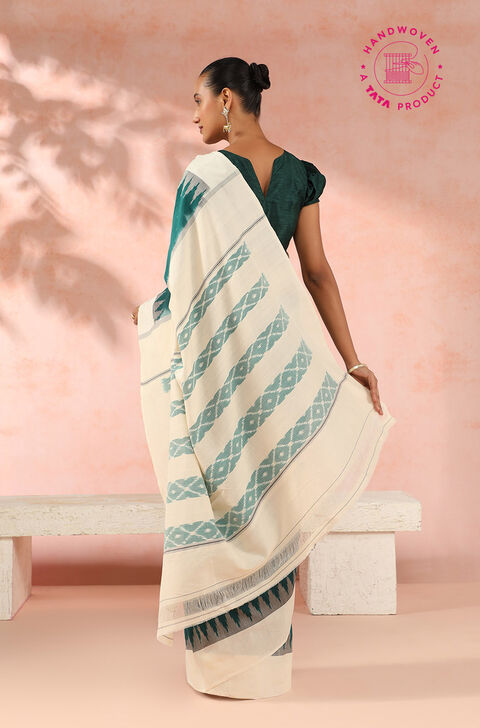 Dark Green Pure Cotton Pochampalli Ikat Saree