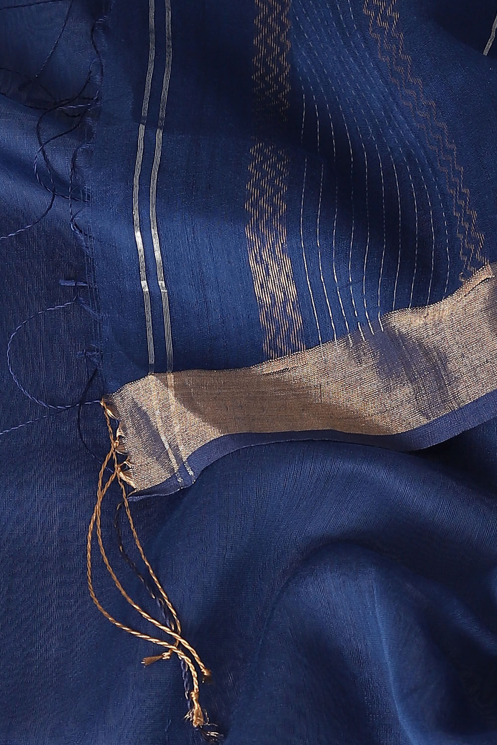 Dark Blue Pure Silk Cotton Bengal Saree image number null