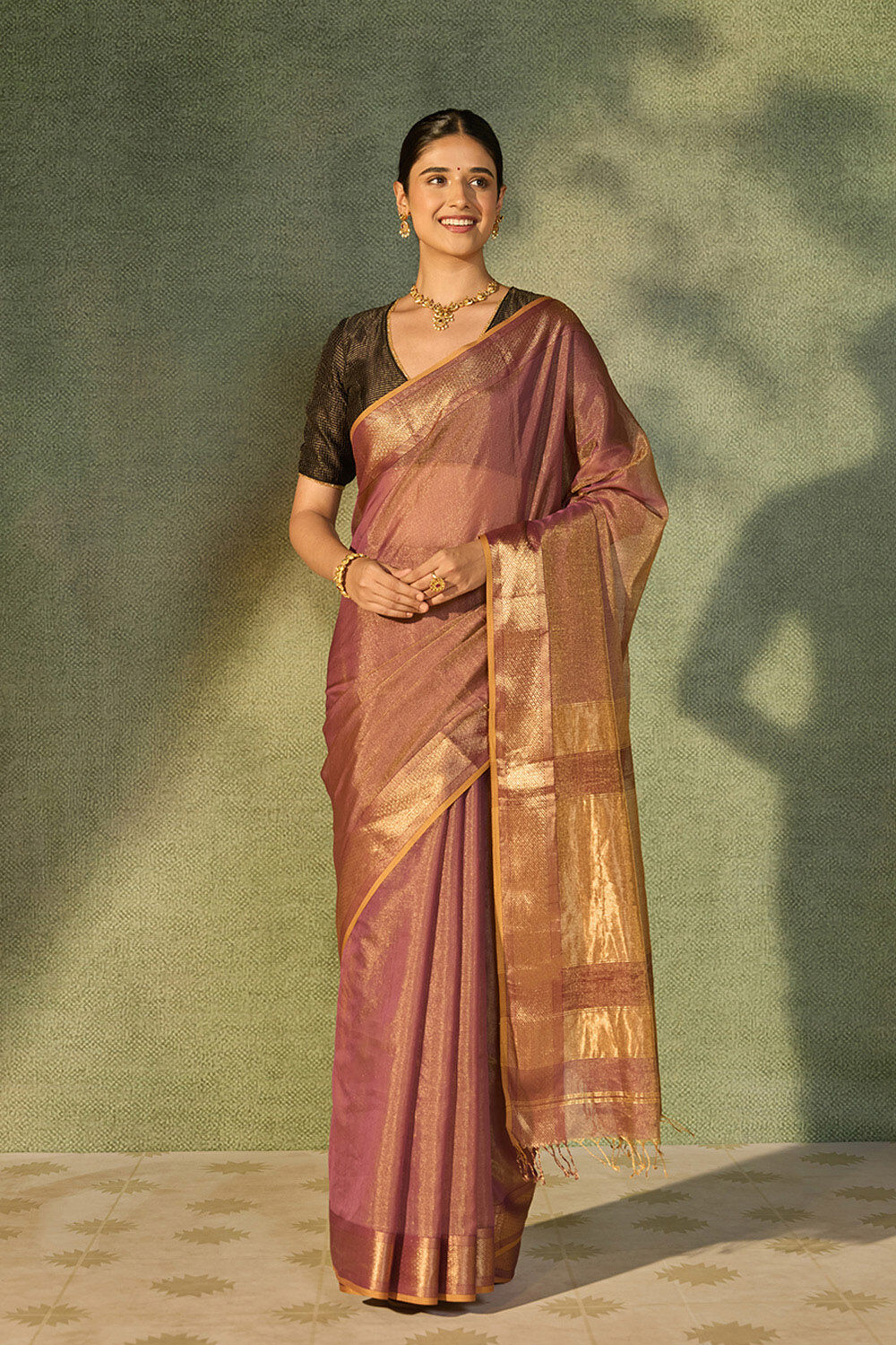 Purple Woven Pure Tissue Cotton Maheshwari Saree image number null