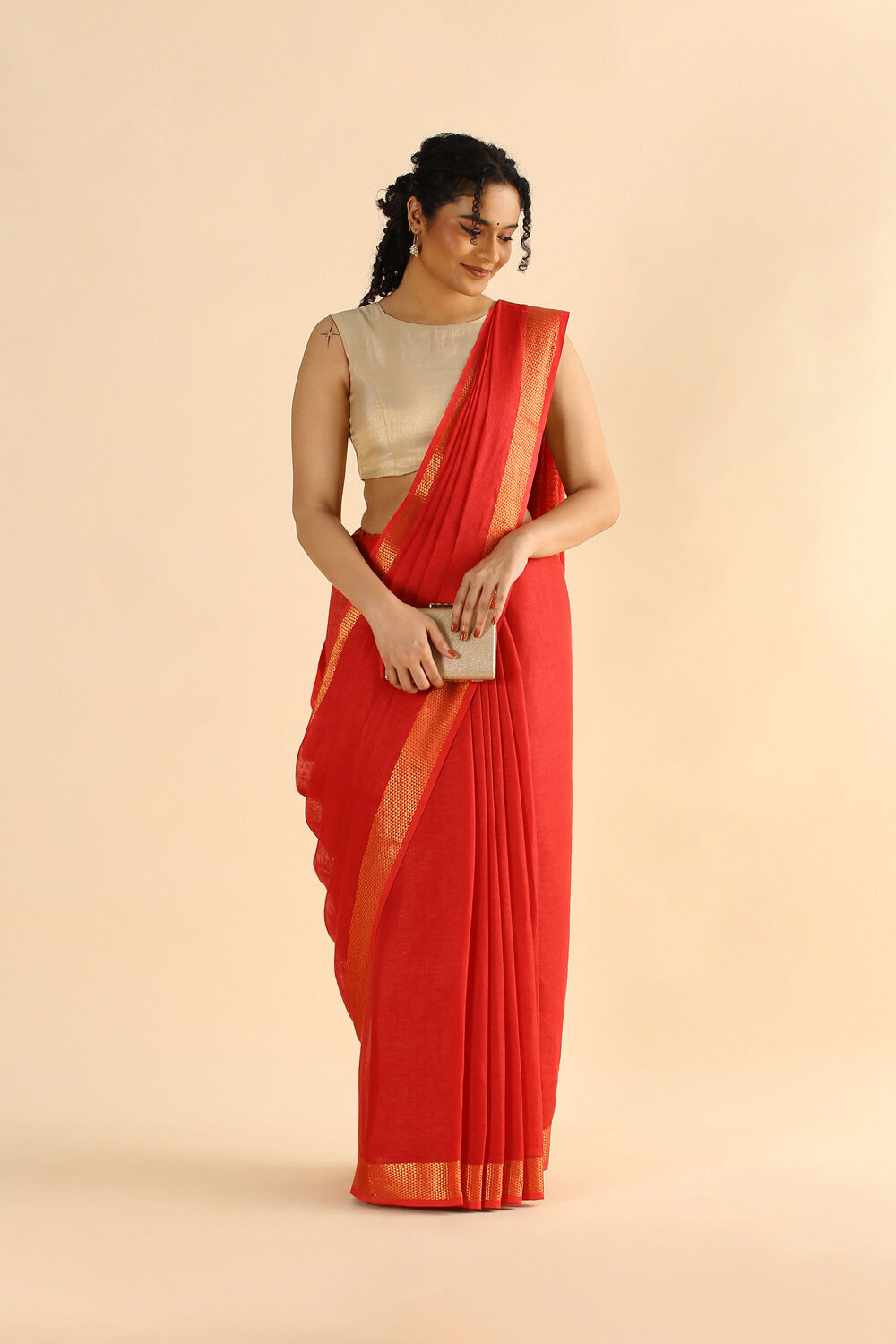 Red Pure Linen Bhagalpuri Saree image number null