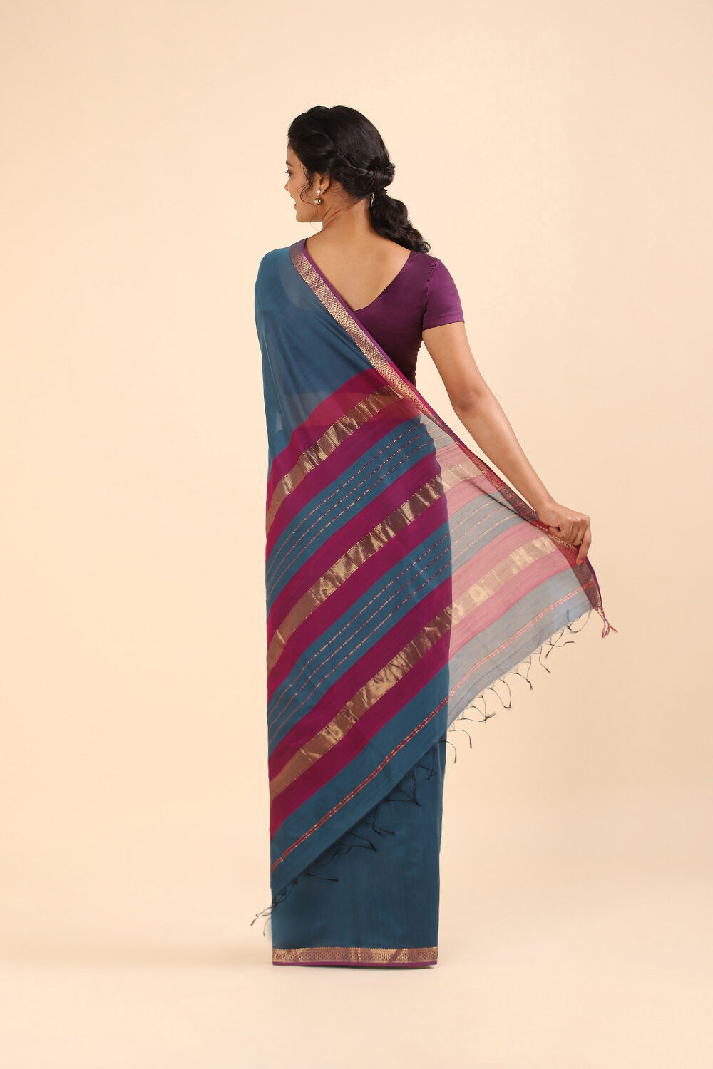 Blue Pure Silk Cotton Maheswari Saree image number null