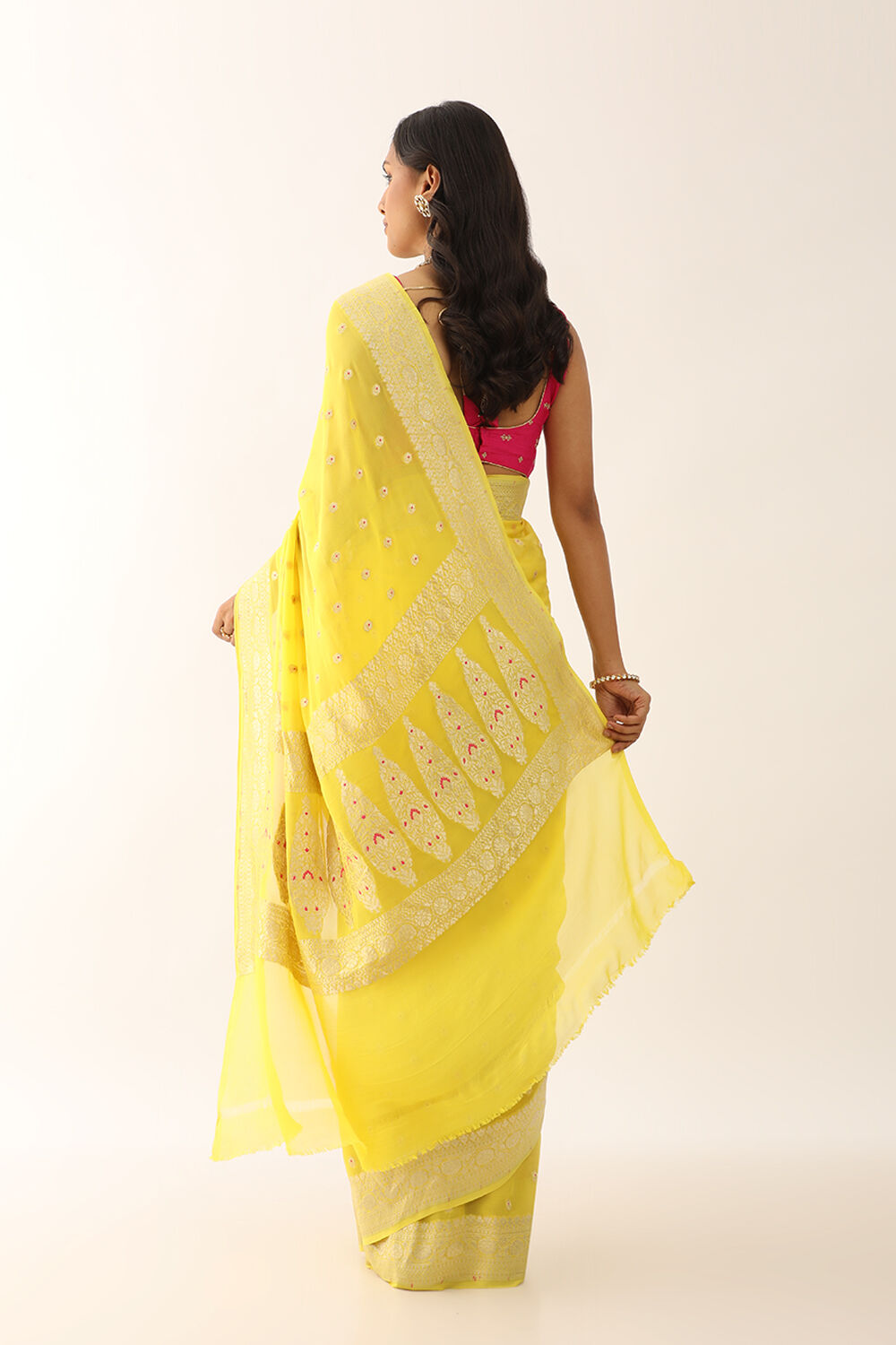 Yellow Pure Silk Georgette Woven Banarasi Saree image number null