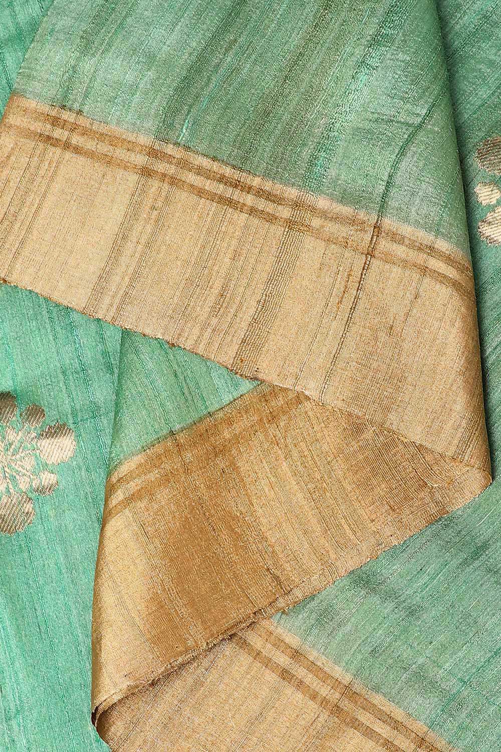 Green Pure Silk Tussar Chanderi Saree image number null