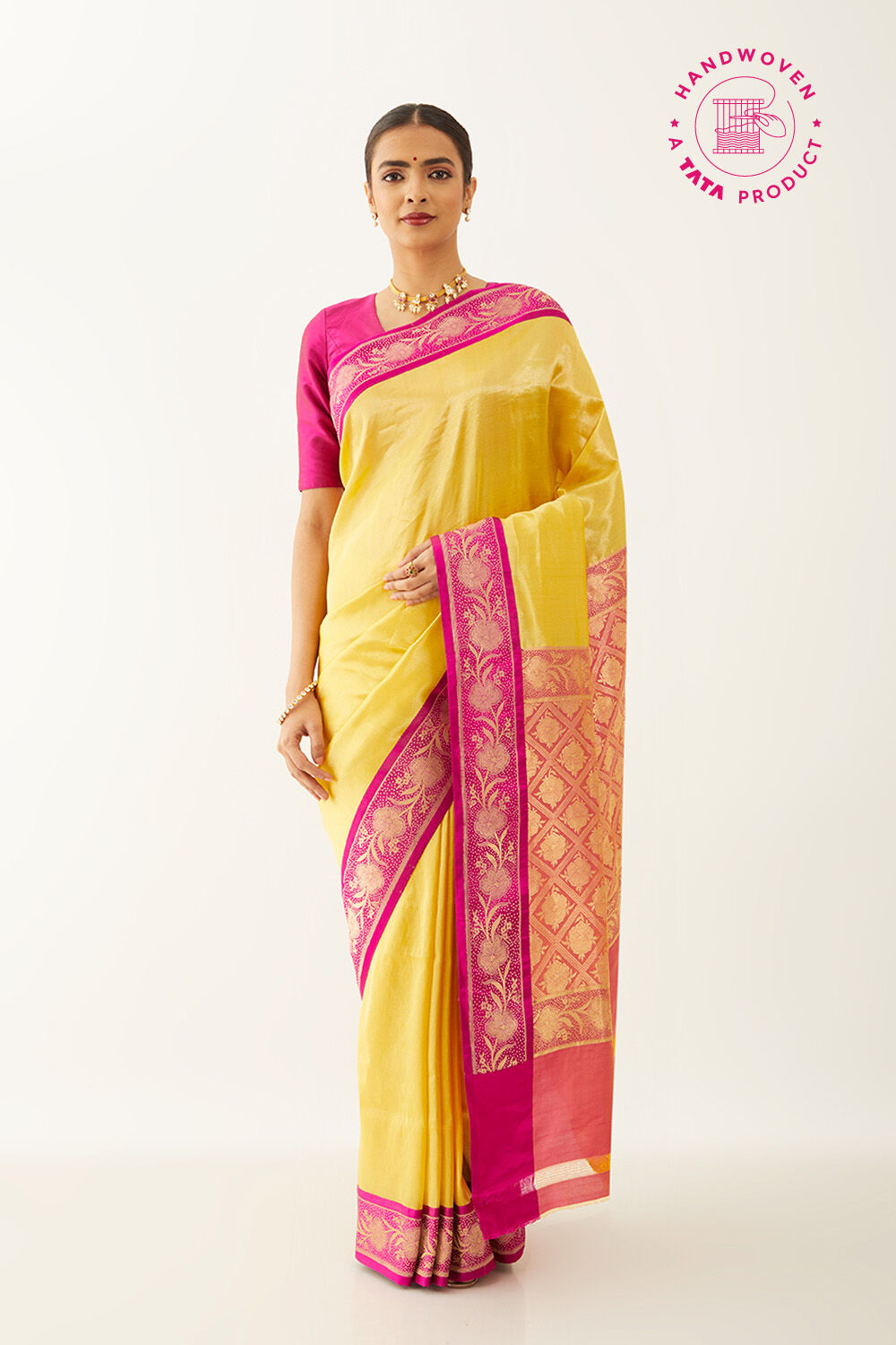 Yellow Pure Silk Tissue Banarasi Kadwa Saree image number null