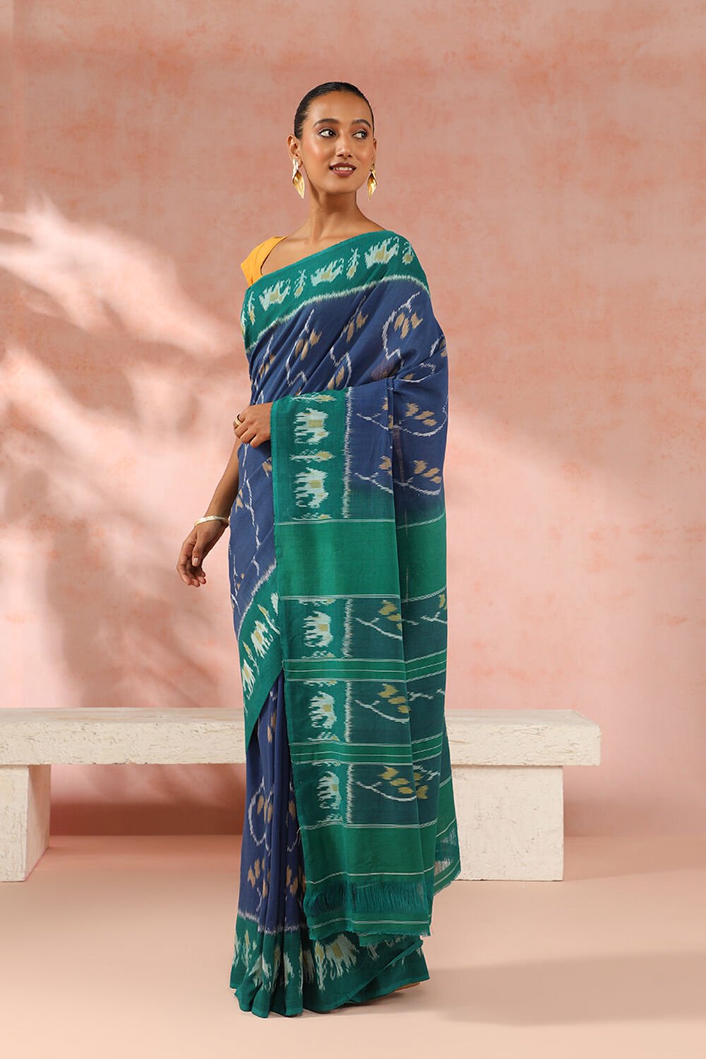Blue Pure Cotton Pochampalli Ikat Saree image number null