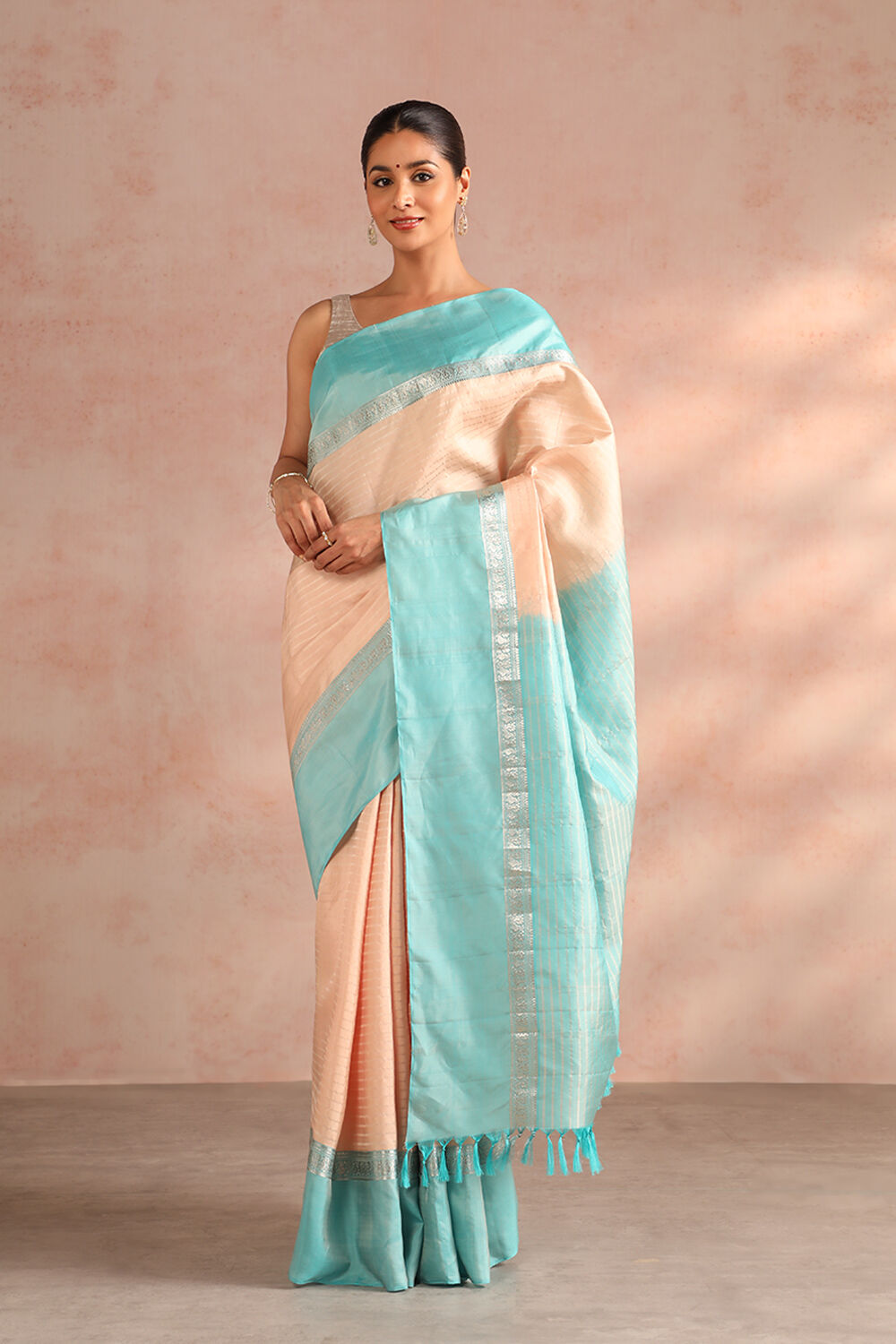 Beige Woven Pure Soft Silk Saree image number null