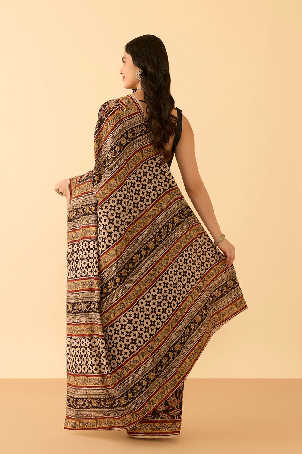 Black Printed Kalamkari Machilipatnam Pure Cotton Saree image number null