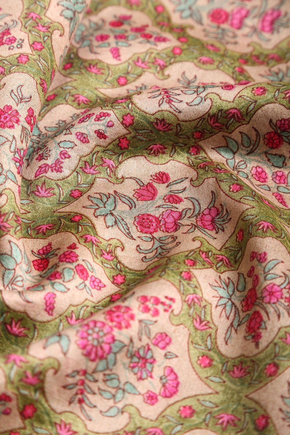 Green Printed Pure Silk Cotton Suit Set image number null